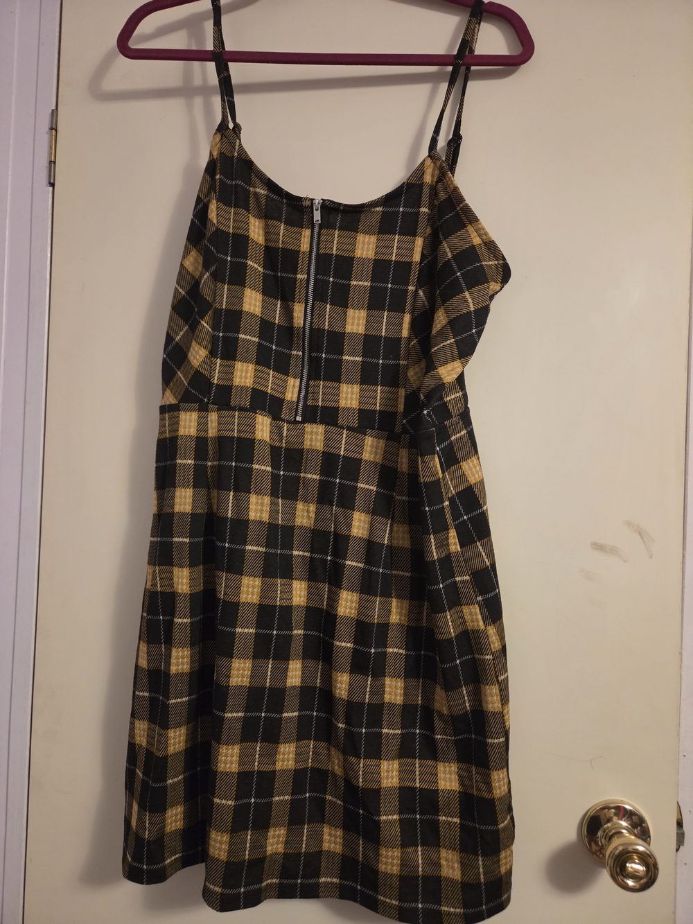 Plaid Spaghetti-Strap Dress in Black and Mustard